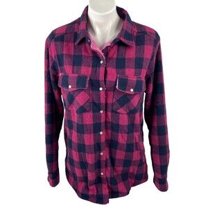 Blu Ivy Women Medium Red Buffalo Plaid Jacket Pink Sherpa Lined Heavy NWT